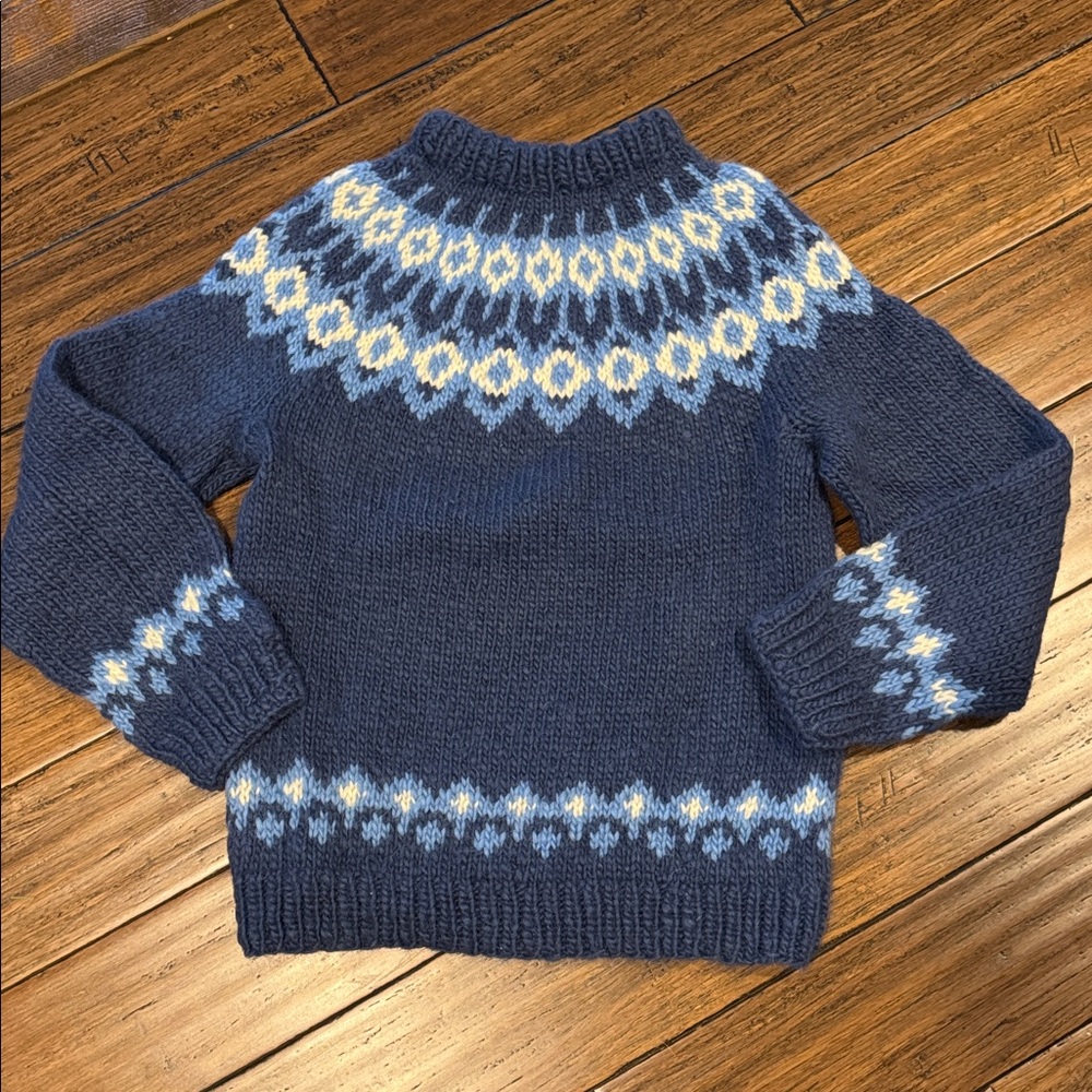 Vintage Handmade Nordic Fair Isle Blue Sweater High Neck Size Small